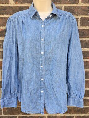 J. McLaughlin Blue Birdie Linen Blend Shirt Button Down Chambray Top Sz Small